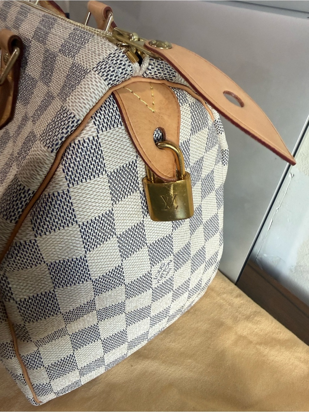Speedy 30- Louis Vuitton Damier Azur Canvas Speedy Satchel - Picture 3 of 9